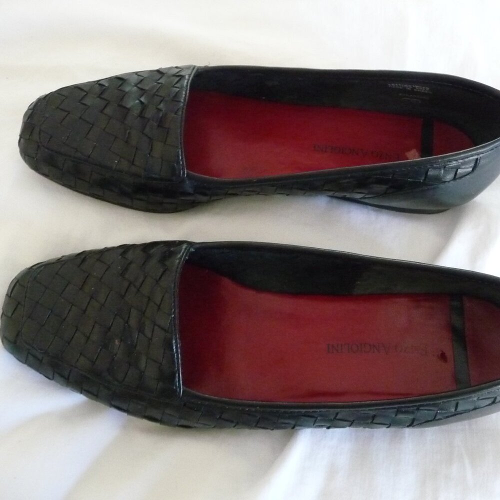 ENZO ANGIOLINI BLACK LEATHER WOVEN LOAFERS